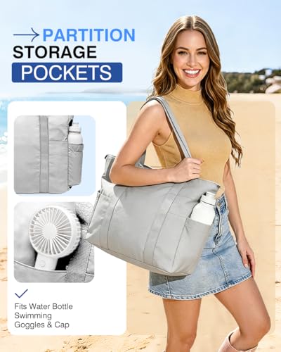 Tote Bag for Women, 26L Capacity Travel Purses Work Bag, Small Zipper Tote Bag for Travel Nurse Gym Teacher - color: Grey