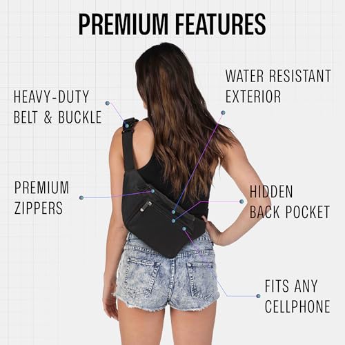 Black Fanny Pack Belt Bag I Mens Fanny Packs for Women Fashionable - Crossbody Bag Bum bag Waist Bag Waist Pack - Hands Free for Hiking, Halloween, Running, Travel, Waterproof and more - color: Black - Solid