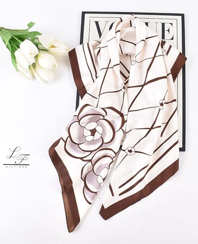 Hioyiwse Head Scarf For Women Hair Bandana 35" Large Square Satin Wrap Sleeping Neck Silk Satin Hair Scarves Lightweight - color: F3-rose Lines on White Background(35*35inch）