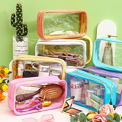 9 Pcs Preppy Clear Makeup Bag DIY Chenille Letter Pouch Large Nylon Makeup Bag Travel Toiletry Zipper Cosmetic Organizer Pouch PVC Bags for Women, 9.5 x 5.1 x 2.8 Inch(Colorful) - color: Colorful
