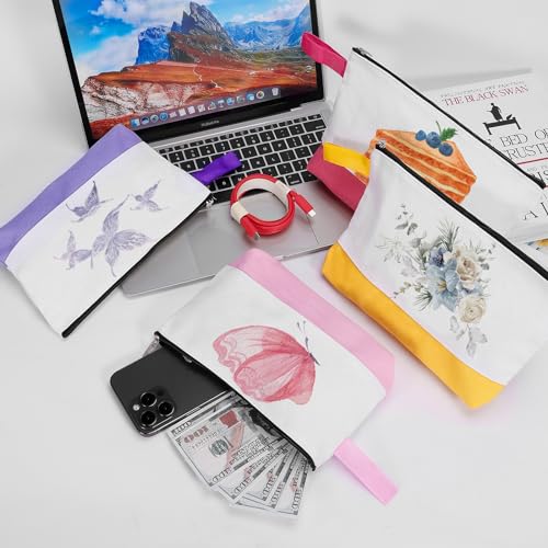 10 Pieces Cotton Canvas Makeup Bag with Bottom and Strap, Multi-Purpose Cosmetic Bag with Zipper Travel Toiletry Pouch, Blank DIY Craft Bag (Multicolor 03, M) - color: Multicolor 03, size: M