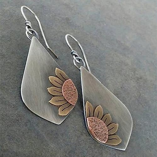 Boho Teardrop Earrings, Handmade Copper Bohemian Earrings, Dangle Antique Ethnic Jewelry for Women - color: Teardrop Sunflower