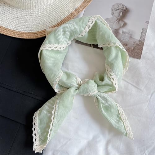 Soft Cotton Like Lace Bandana Headband, Head Wrap, Protective Coverage, Hair Neck Scarf for Women 24 x 24 inch - color: Cas022 - Asparagus Fern G
