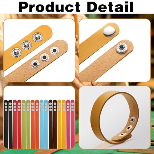 16 Pcs Leather Bracelet Blanks, Leather Snap Bracelets for Stamping Engraving Adjustable Plain PU Wristband Snap Bracelets Leather Cuff Bracelets for Men Women
