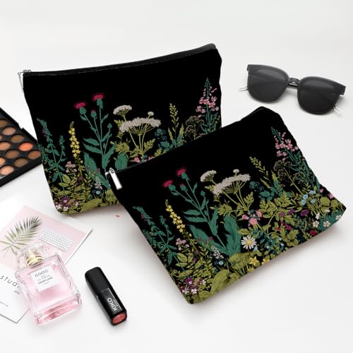 Small Makeup Bag for Purse Cute Canvas Waterproof Cosmetic Bags for Women Zipper Travel Toiletry Pouch-Wildflowers Makeup Bags - color: Wildflowers Makeup Bags