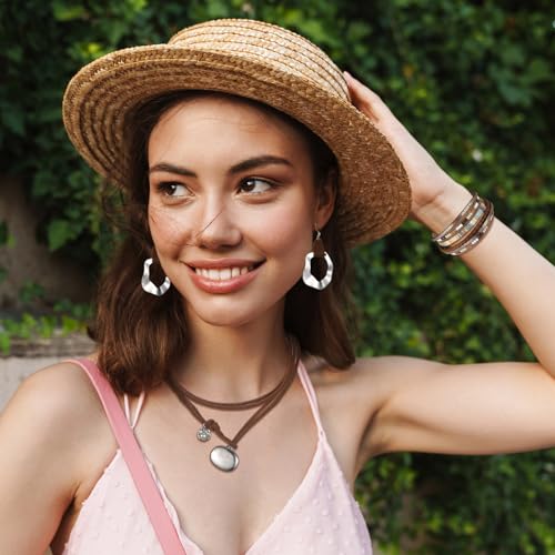 Inbagi 3 Pcs Western Jewelry for Women Bohemian Turquoise Jewelry Set Women Country Pendant Long Choker Layered Bracelets Earrings - color: Silver, style: Rustic