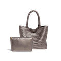 Woven Tote Bag for women,Vegan Leather Woven Satchel Handbag,Shoulder bag with Pouch,Hobo bag fits13-14” laptops - color: Sliver Grey