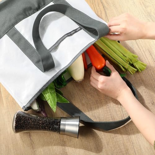 Reginary 16 Pcs Canvas Tote Bags Bulk with Outer Pocket 18 Inch Reusable Shopping Grocery Blank Tote Bag for Women Mother DIY Wedding Graduation Party(Gray White) - color: Gray White