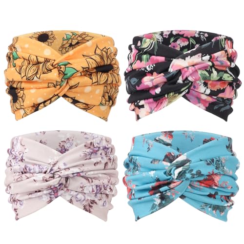 AQOKKA Extra Wide Headbands for Women Large Turban Headband Non Slip Boho Elastic Hairband Hair Twisted Knot Head Bands Accessories - color: 4 Pcs: African Print B