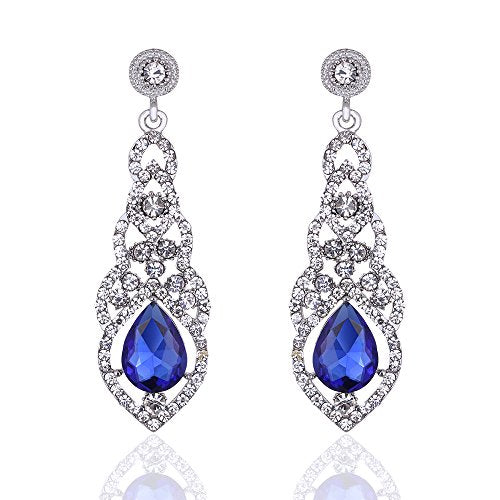 Women's Alloy Teardrop Crystal Chandelier Dangle Earrings - color: D-blue