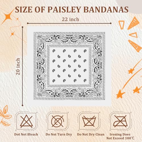 50 Pcs Bandanas Bulk Large Bandana Headband Paisley Cowboy Bandana Scarf Handkerchief for Women Men - color: White