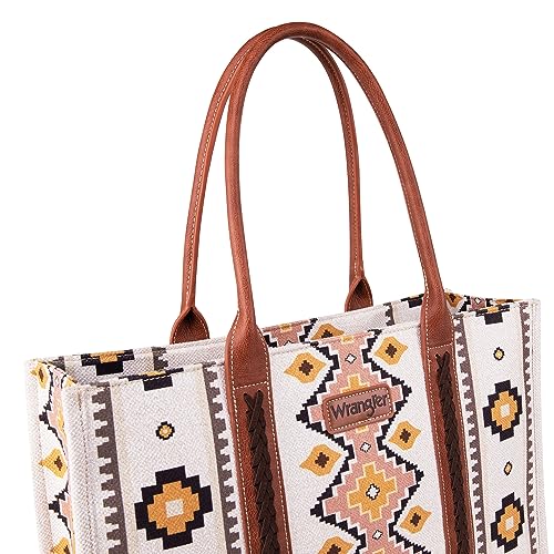 Wrangler Aztec Tote Bag for Women Boho Shoulder Purses and Handbags - color: Angel White