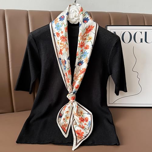 Hair Scarf for Women - 53"x5.3" Purse Scarf, Extra Long Satin Wrap, Versatile Belt & Boho Neck Accessory - color: Yellow Floral