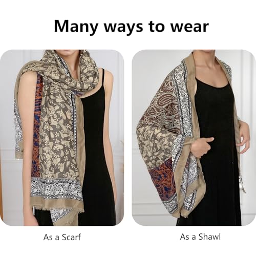 Paisley Pashmina Feel Shawls Wraps for Women Rave Scarf Soft Silky Exotic Boho All Seasons - color: Brown