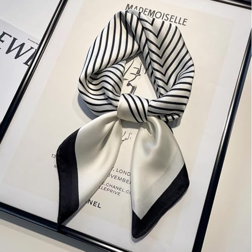 Sumolux Head Hair Scarf for Women Like Satin Silk Scarf Bandana Hair Wrapping Night Large Square Scarves 27.5" - color: White Stripes
