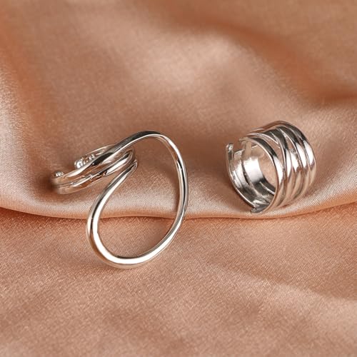 2Pcs Chunky Gold Geometric Statement Knuckle Rings Set Adjustable Irregular Open Thumb Ring Vintage Two Finger Joint Midi Jewelry Metal Accessories for Women