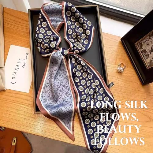 Sumolux Head Hair Scarf for Women Neck Purse Bag Handbags Scarf Like Silk - color: Blue Khaki Circle