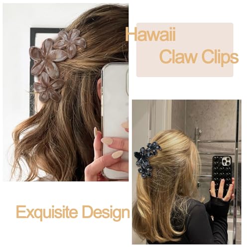 4Pcs Cute Hawaiian Flower Claw Hair Clips for Women Black Brown Large Claw Clips for Thick Thin Hair Strong Hold Beach Hair Accessories for Women and Girls - color: 29-Colorful