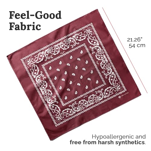 ZENO 100% Cotton & Natural Fibers Bandana Scarf - Soft, Durable, Machine Washable – Unisex for Men & Women - color: Deep Red Single