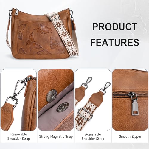 KITEVIUN Crossbody Bags for Women Trendy, Vegan Leather Medium Butterfly Hobo Purse, Women's Shoulder Handbags - color: 01-brown