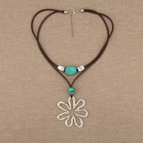 GelConnie Boho Necklaces for Women Cowgirl Necklace Stone Leather Cord Pendant Necklaces With Beads Long vintage Layered Choker Necklace - style: Big Flower Pendant