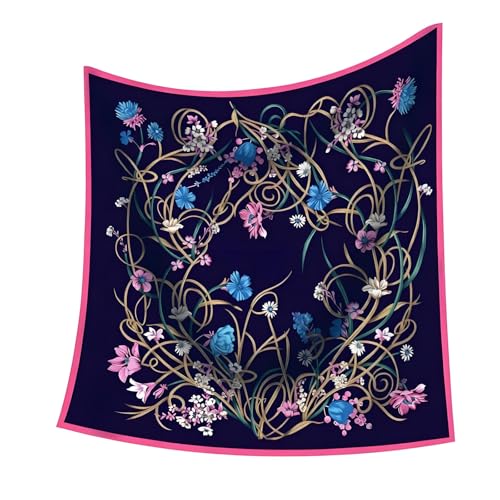 Premium Floral Scarf for Women 35x35 Square Silk Feel-Lightweight Scarves Headscarf Bandanas Wrapping Handbag - color: ‌floral Purple