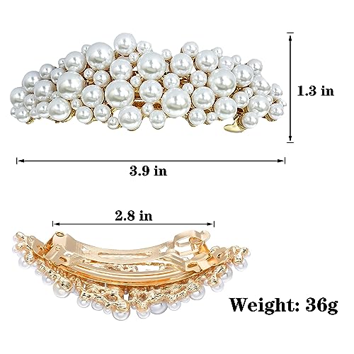 Large Pearl Hair Accessories Metal Vintage Hair Barrettes French Double Clasp Barrettes Decorative Hair Clasps Accessories for Women Girls (Large 01)