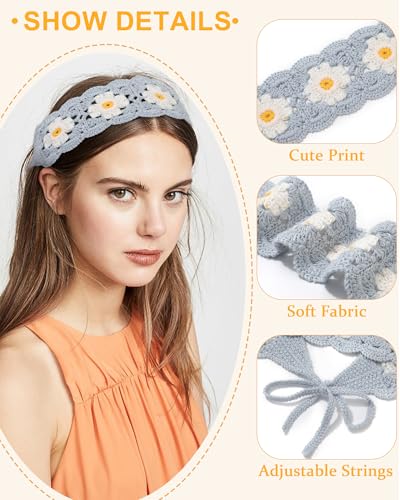 HAIMEIKANG Hippie Hair Bandanas Headbands for Women Boho Headband Knit Hair Bands Floral Head Wrap for Girls(Beige+Blue+Pink) - color: Beige+Blue+Pink