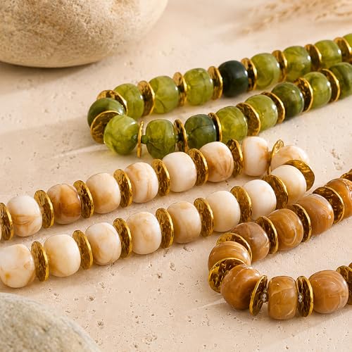 Mchic Colorful Beaded Choker Necklace for Women: Boho Large Square Acrylic Beaded Necklace Stainless Steel Adjustable Surfer Beach Strand Necklaces Summer Handmade Jewelry Gift for Women - color: Caramel-Round