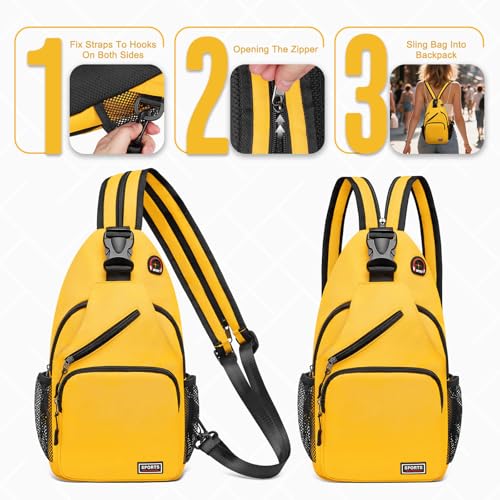 Convertible Sling Bag with Coin Pocket, 11" Tablet Crossbody Mini Backpack with Headphone Jack Casual Pack for Women Men Travel, Yellow - color: Yellow, size: Large