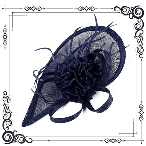 dressfan Fascinator Hat Headpiece Womens Vintage 20s 50s Headband for Derby/Wedding/Cocktail/Wedding/Tea Party - color: Navy Blue