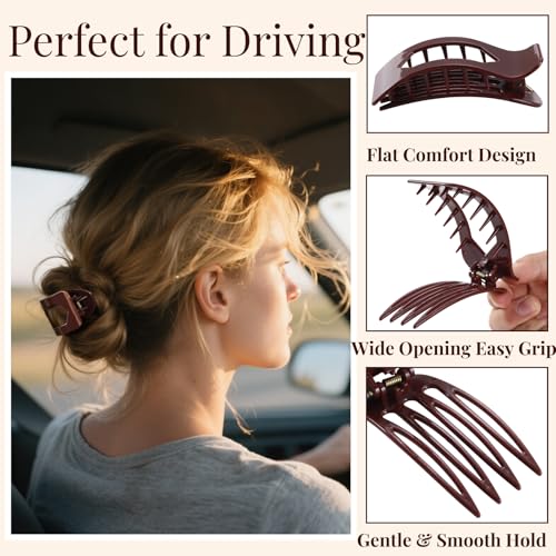 8 Pack Flat Hair Clips for Women – Glossy Neutral No-Slip Flat Claw Clips for Thick & Thin Hair, Large Strong Hold Square Rectangle Hair Accessories for Work & Stylish Fall Outfits - color: MultiColors