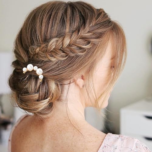 2Pcs French Hair Pins with Pearl U-Shaped French Twist Hair Pin Metal French Pin for Women Girls Large French Clip Vintage Hair Sticks Double Prongs Hair Pin Hairstyle Accessories, Gold and Silver