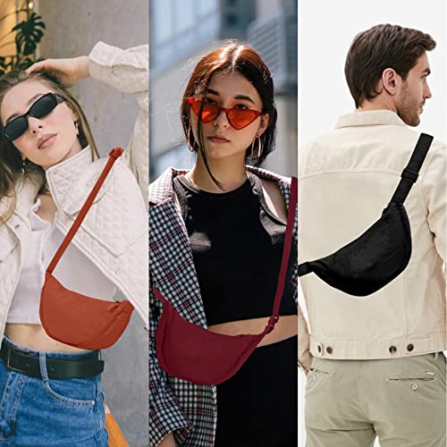 Nylon Crescent Crossbody Bag for Women Purses Trendy Men,Small Travel Sling Bag Hobo - color: Dirty Orange, size: Small