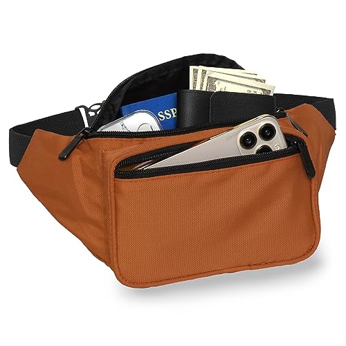 Brown Fanny Pack Belt bag - Crossbody Waist Bag for Men or Women - Hands-Free, Waterproof Large Bumbag for Hiking, Running, and Travel - color: Brown Classic
