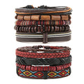 HZMAN Wrap Bracelets Men Women, Hemp Cords Wood Beads Ethnic Tribal Bracelets, Leather Wristbands - style: 2Pcs Leather Bracelets