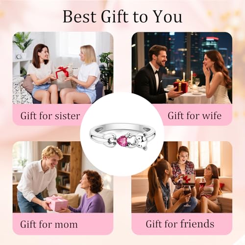 PARCOM Adjustable Women Stackable Ring, 925 Sterling Silver Open Rings - Trendy Eternity Cubic Zirconia Stackable Band Engagement Promise Ring for Her, Hypoallergenic Non Tarnish Nature Bird Floral Thumb Rings - color: Bear Hug Heart