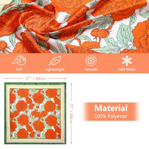 Stlvoll 27.5" Silk Neck Scarf of Women's Fashion Head Scarf Square Neck Satin Scarfs for Bag Hair Scarves Gift - color: Flower/Red/Green