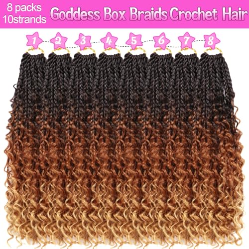 Goddess Boho Box Braids Crochet Hair-8 Packs 14 Inch Crochet Box Braids for Black Women Pre Looped (1B/30/27, 14 Inch (Pack of 8)) - color: 1B/30/27, size: 14 Inch (Pack of 8)