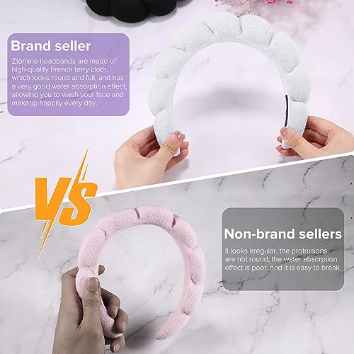 Ztomine Spa Headbands, Set of 2 - Terry Cloth Headband for Washing Face or Facial, Puffy Makeup Headbands for Face Washing, Mask, Skin Treatment - 1 White & 1 Black - color: Black+White