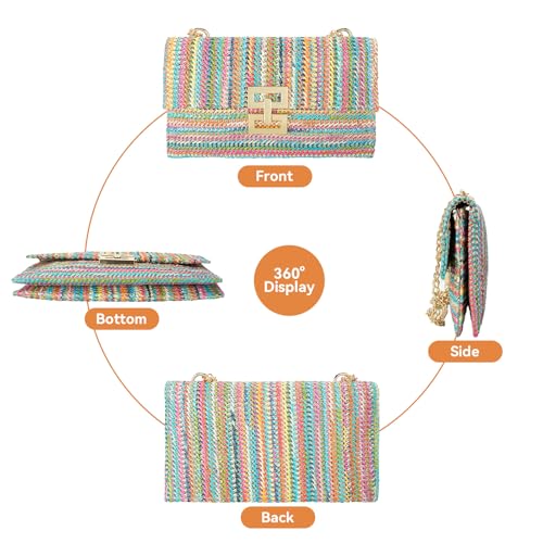 Gets Straw Clutch Purse for Women, Woven Beach Bag Summer Corssbody Purse Small Rattan Shoulder Bag for Travel | Hand-woven - color: Multi-colored 2