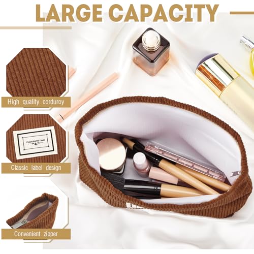 Sanwuta 4 Pack Velvet Makeup Bag Cosmetic Bag for Women Large Capacity Corduroy Pouch Zipper Canvas Travel Toiletry Purse Make up Organizer Case Accessories(Yellow Brown Series,Plaid) - color: Yellow Brown Series