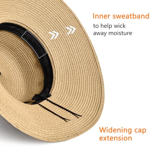 Beach Hats for Women - Beach Hat Womens UPF 50+, Packable Sun Hat Women Roll Up, Wide Brim Straw Hat for Women - color: Khaki Black
