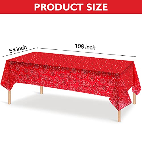 Western Party Tablecloth Paisley Table Cover Bandana Plastic Table Cloth Rectangle Floral Tablecloth for Western Cowboy Themed Party Decorations, 108 X 54 Inches (Red, 3 Pack) - color: Red