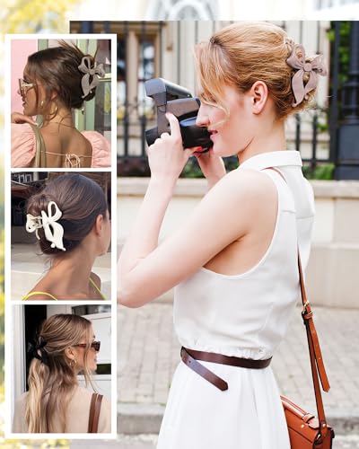4 PCS Bow Hair Clips Bow Claw Clip for Women, Large Hair Claw Clips for Thin Thick Long Hair Cute Nonslip Bows(White+Black+Grey+Naked Pink) - color: White+Black+Grey+Naked Pink