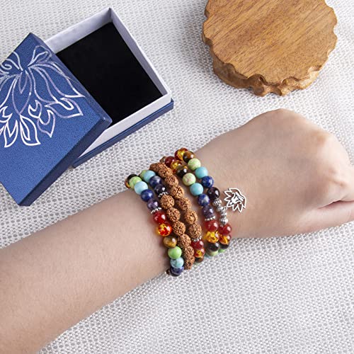 108 Mala Beads Necklace 7 Chakra Buddhist Prayer Beaded Bracelet Tree of Life Pendant Stone Yoga Necklace - color: Rudraksha-Buddha-Lotus-1