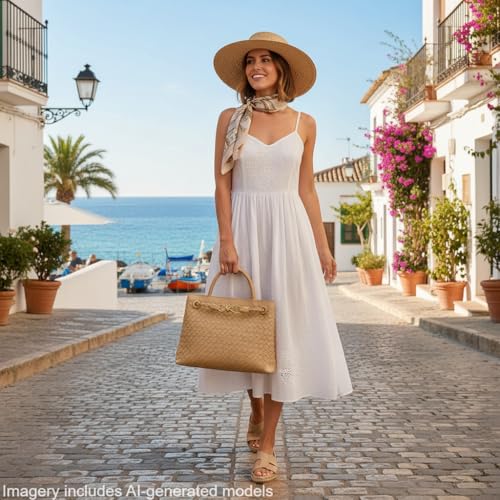 Woven Tote Bag Womens Purse: Vegan Leather Shoulder Handbags - Fashion Summer Beach Tote Bags - Large Travel Totes - color: A4 Medium Apricot