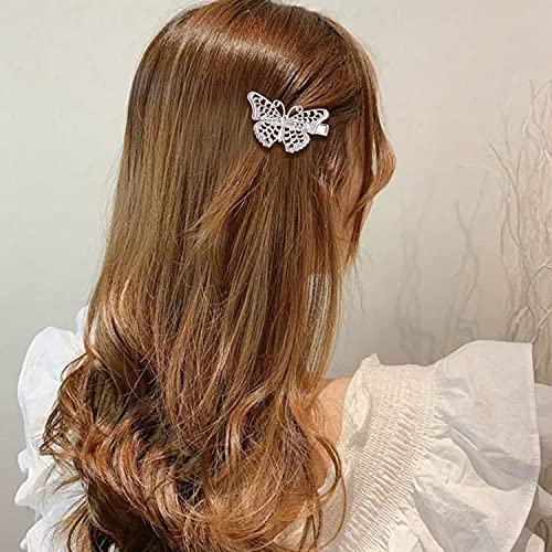 Cinaci 32 Pack/16 Pairs Small Metal Silver Retro Vintage Leaf Flower Butterfly Alligator Hair Clips Duckbill Mini Barrettes Decorative Tiny Hair Pins Accessories for Women Girls Fine Thin Short Hair - color: Silver