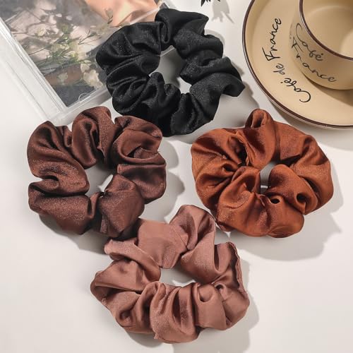 Hair Scrunchies for Women - Hair Ties No Damage Both for Thick Hair or Thin Hair Curl Hair No Crease Scrunchies Ponytail Holder No Hurt Your Hair - color: Black Dark brown Coffe