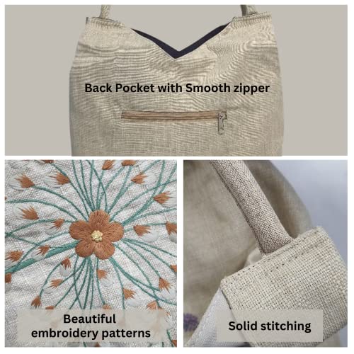 HCRAFT Embroidered Handbags for Women, Large Beads Flower Shoulder Tote Bag with Zipper Fabric Hobo Bags, Mother's Day Bag - color: Large Dandelion